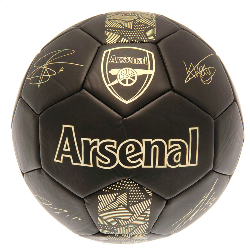 Fotbalový míč Arsenal FC, černý, zlatý znak, podpisy, vel. 5