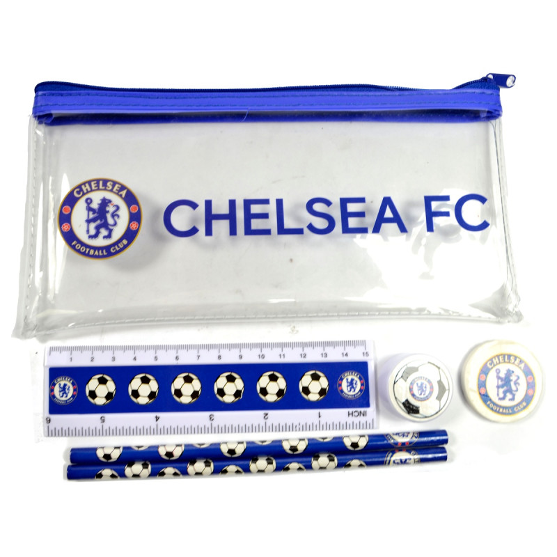 Školní sada Chelsea FC, pravítko, guma, ořezávátko, tužky.