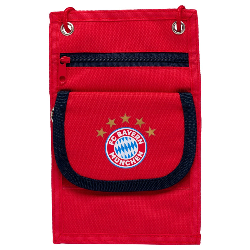 Textilní taška na krk FC Bayern Mnichov, 2 kapsy, červená,13x21cm