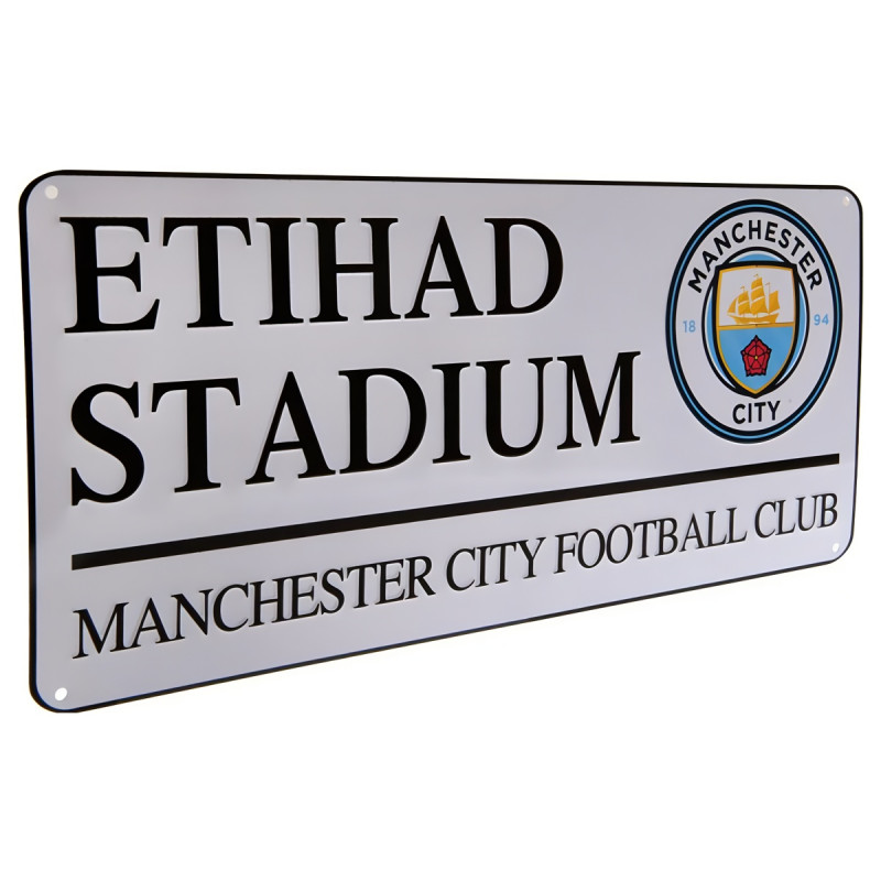 Plechová cedule Manchester City FC, stříbrná, 40x18 cm