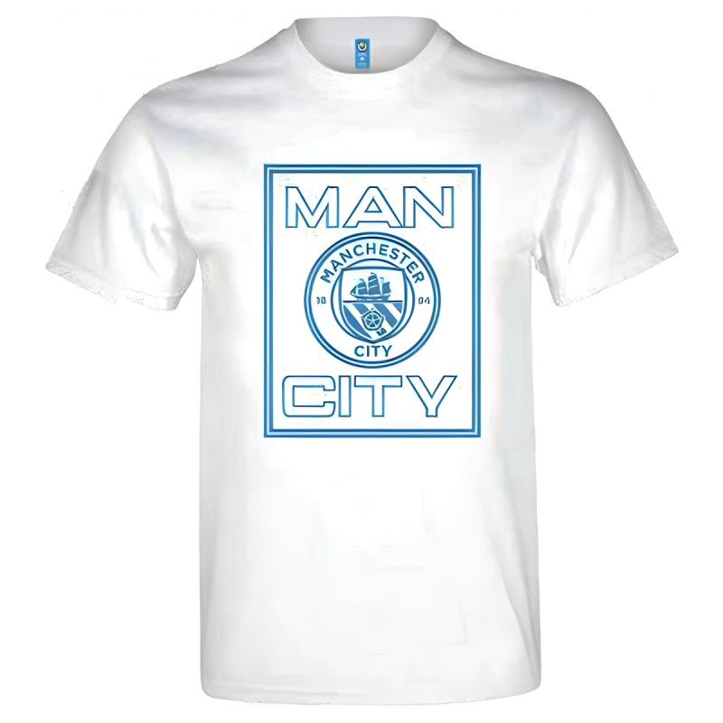 Bílé Tričko Manchester City FC, modrý nápis Man City, bavlna