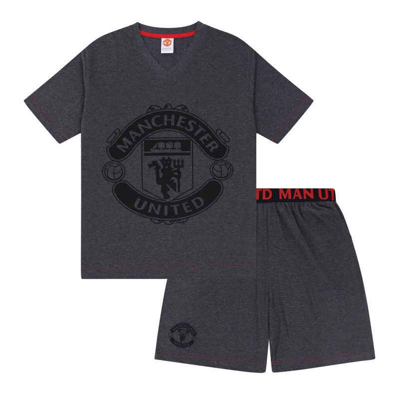 Pyžamo Manchester United FC, šedé, tričko a šortky, bavlna