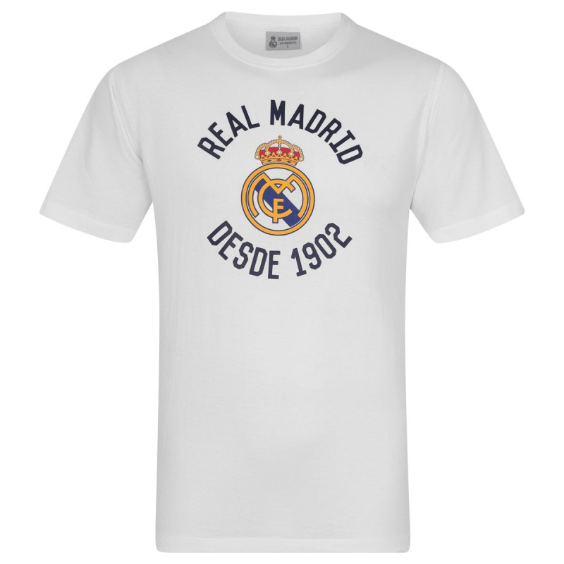 Tričko Real Madrid CF, Bílé, Barevný znak, 100% Bavlna
