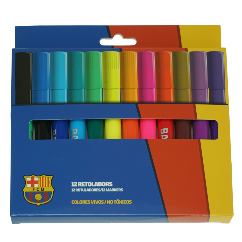 FC Barcelona Barevné Fixy 12ks, různé barvy, kreativní školní potřeby