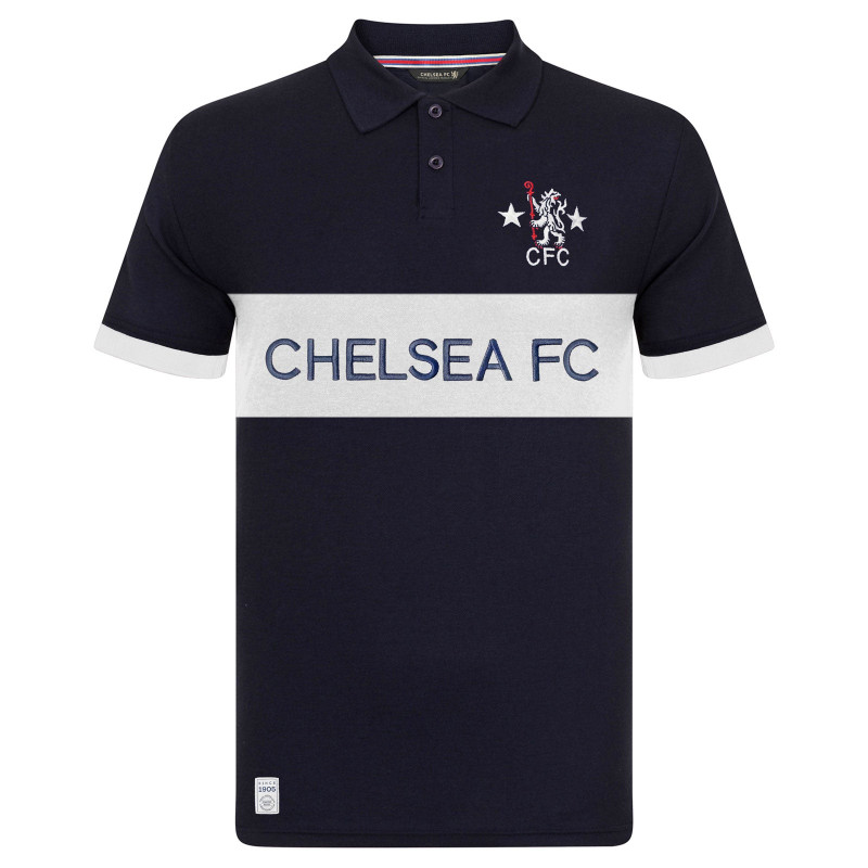 Polo Tričko Chelsea FC, vyšitý znak, modrá a šedá