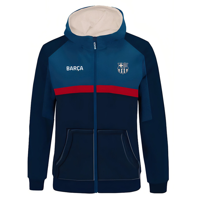 Dětská mikina FC Barcelona, modrá, kapuce, zip
