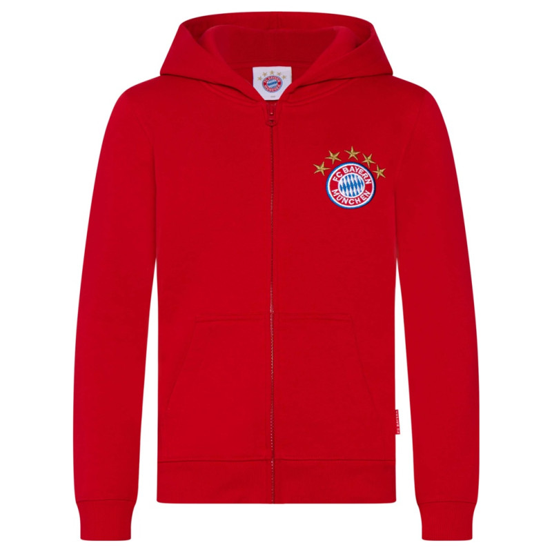 Dětská mikina FC Bayern Mnichov, červená, kapuce, zip