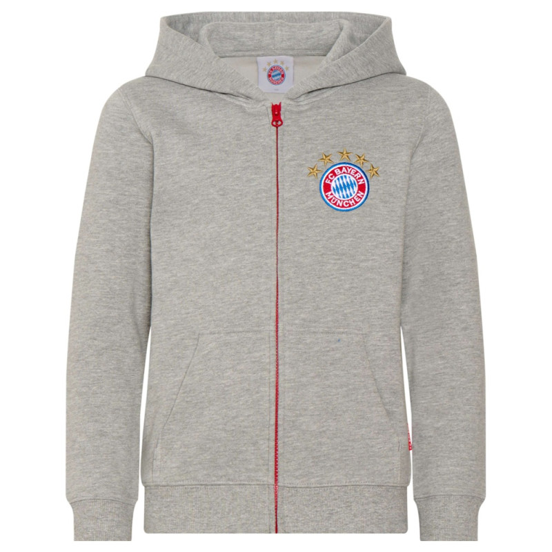 Dětská mikina FC Bayern Mnichov, šedá, kapuce, zip
