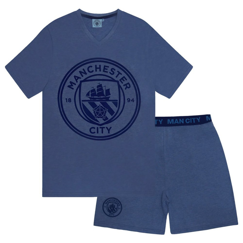 Pyžamo Manchester City FC, tričko a šortky, modro-šedé