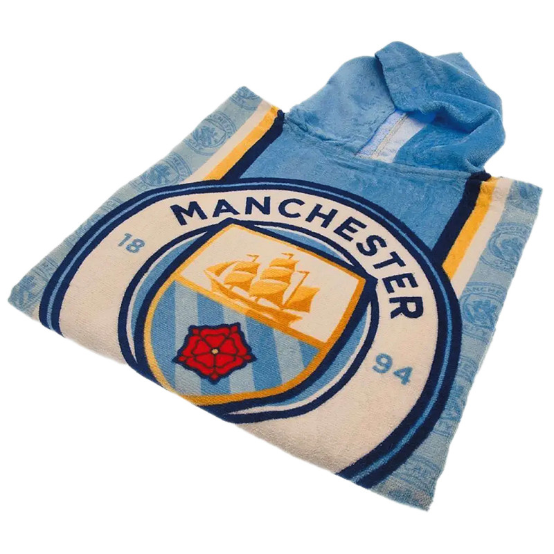 Pončo Manchester City FC s kapucí, světle modré, 60x120 cm