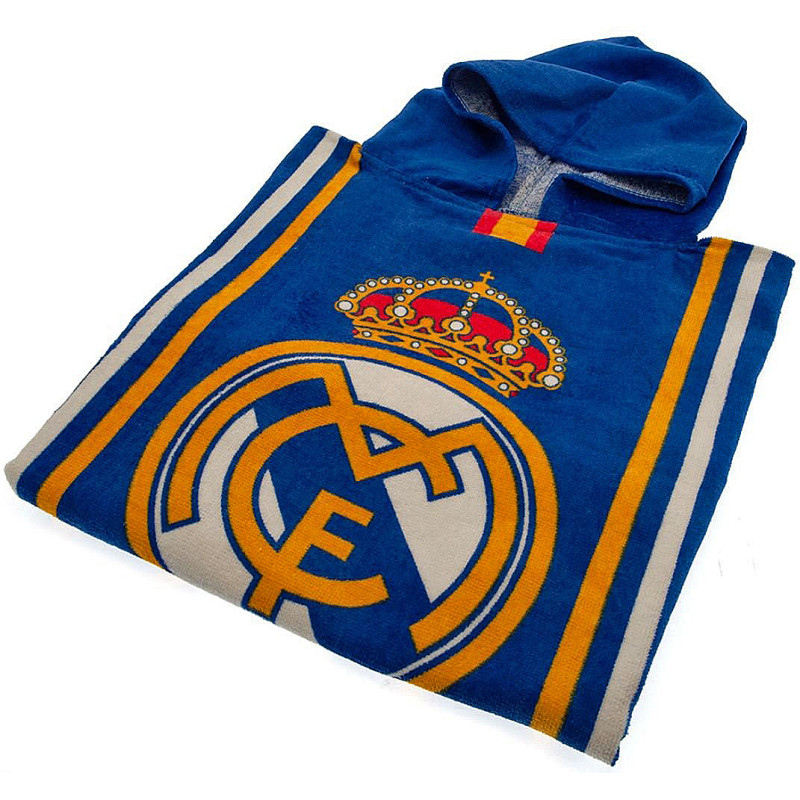 Pončo Real Madrid FC s kapucí, modré, bavlna, 55x110 cm