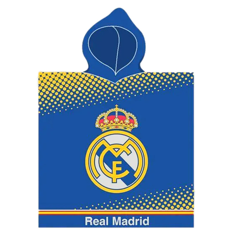 Pončo Real Madrid FC s kapucí, modro-zlaté, 55x110 cm